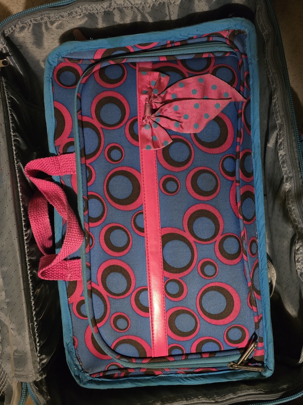 Blue and Pink Circle-Print Women's Airline Personal Bag And Carrying On Bag